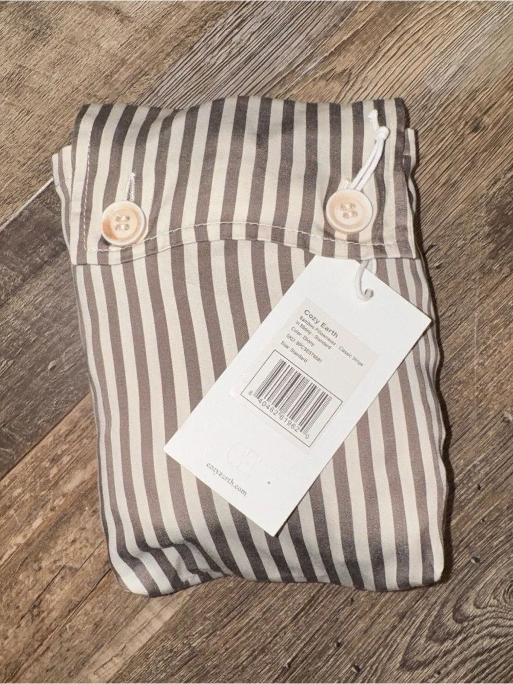 Cozy Earth Striped King Pillowcase Set in Ebony (Taupe and White) NWT